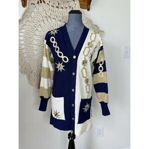 Vintage 80s Elizabeth New York Nautical Santana Knit Cardigan S/M
